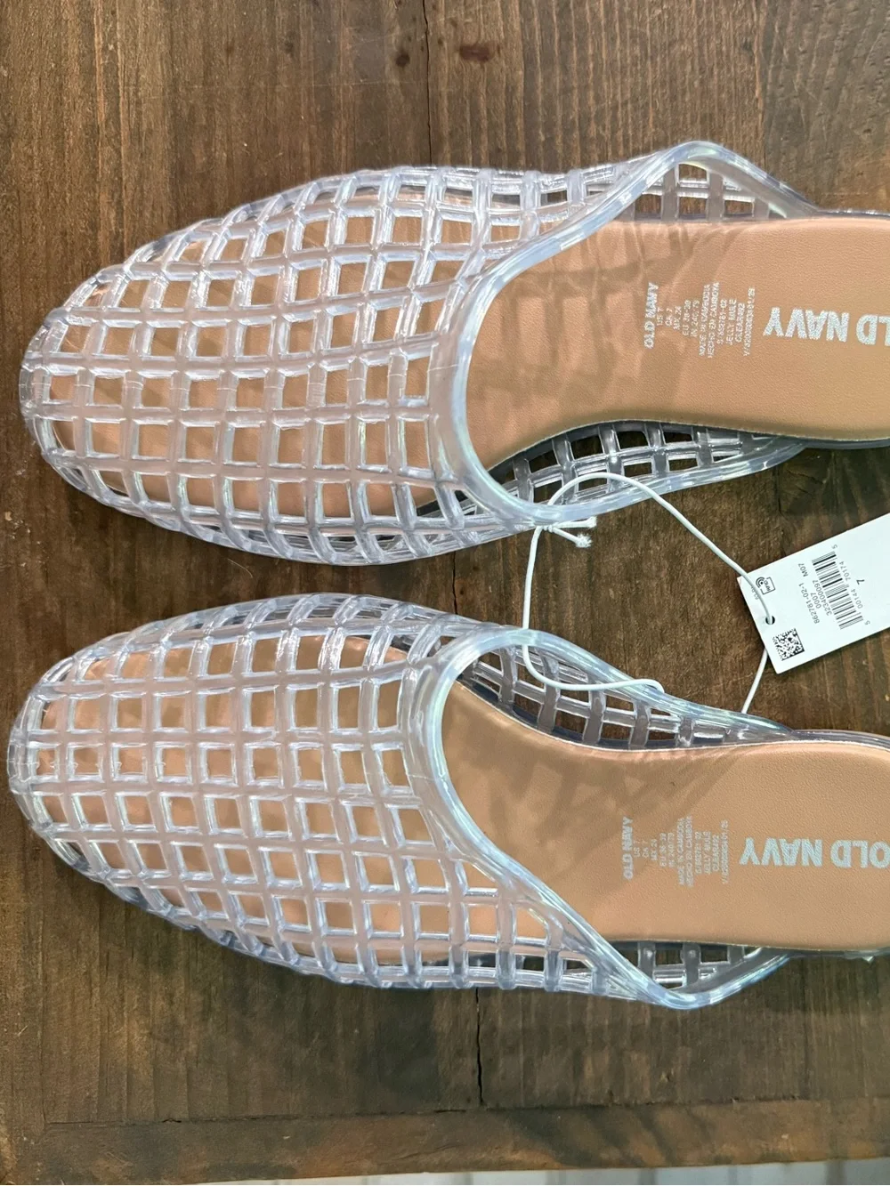Old Navy Clear Jelly Slide Mules - Transparent with Tan Insole